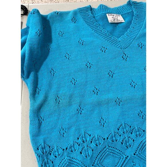 Vintage 90s College Point V Neck Sweater Size Medium Open Weave Deadstock NEW - Picture 6 of 8